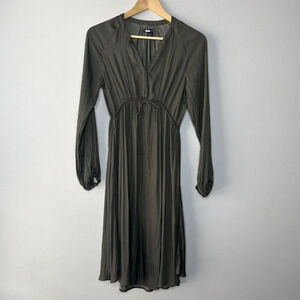 Soon Olive Army Green Midi A-line Dress Adjustable Waist Size S Gold Buttons